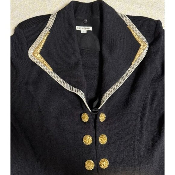 St. John Evening Black Santana Knit Long Cardigan Removable Gold Silver Glam - Picture 9 of 13
